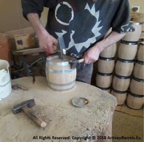 Small wine barrels with brass rings, loops, hoops