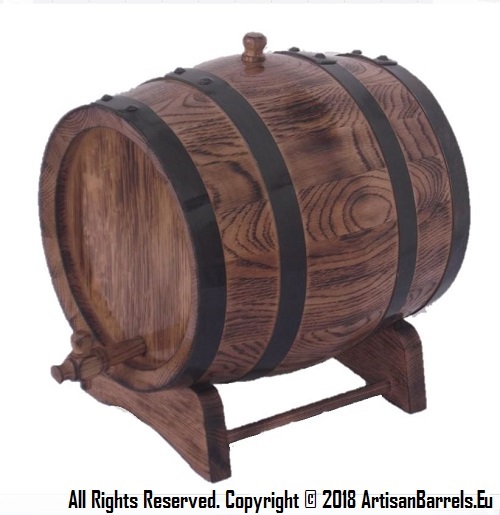 10 liter toasted oak wood barrels and casks for wine making and ageing with black hoops and tap