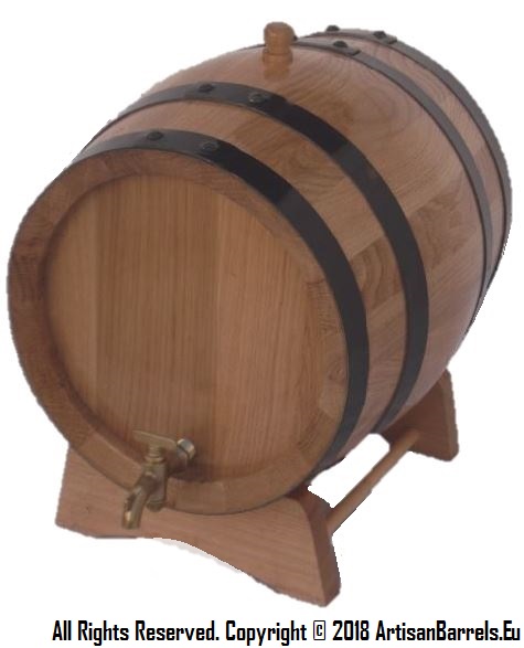 small wooden barrel with brass tap