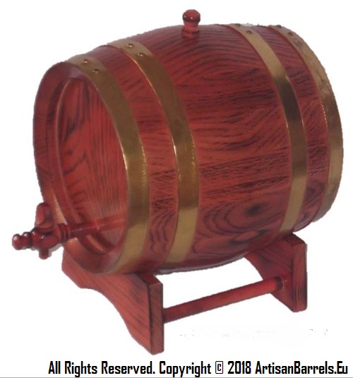 small wine oak barrel with brass hoops